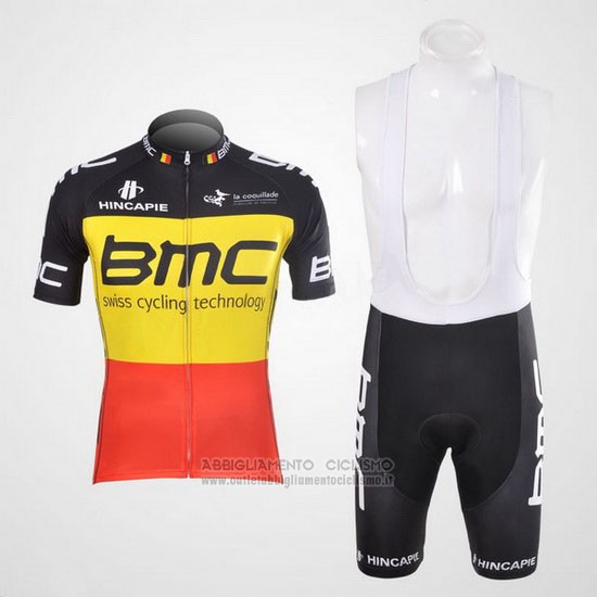 2012 Abbigliamento Ciclismo BMC Campione Belgio Giallo e Rosso Manica Corta e Salopette